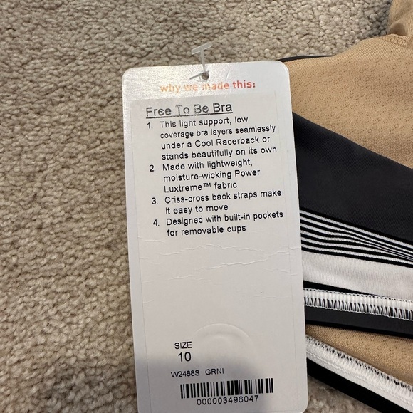 Lululemon Free to Be Bra Gray Stripes size 10 NWT - Picture 3 of 3